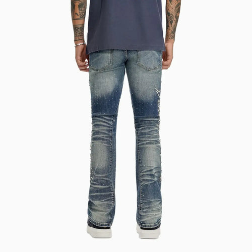 Pantalón de mezclilla para hombre con diseño de celosía apilado