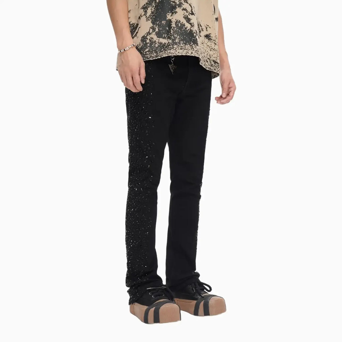 Pantalón de mezclilla para hombre apilado con efecto acampanado Jet